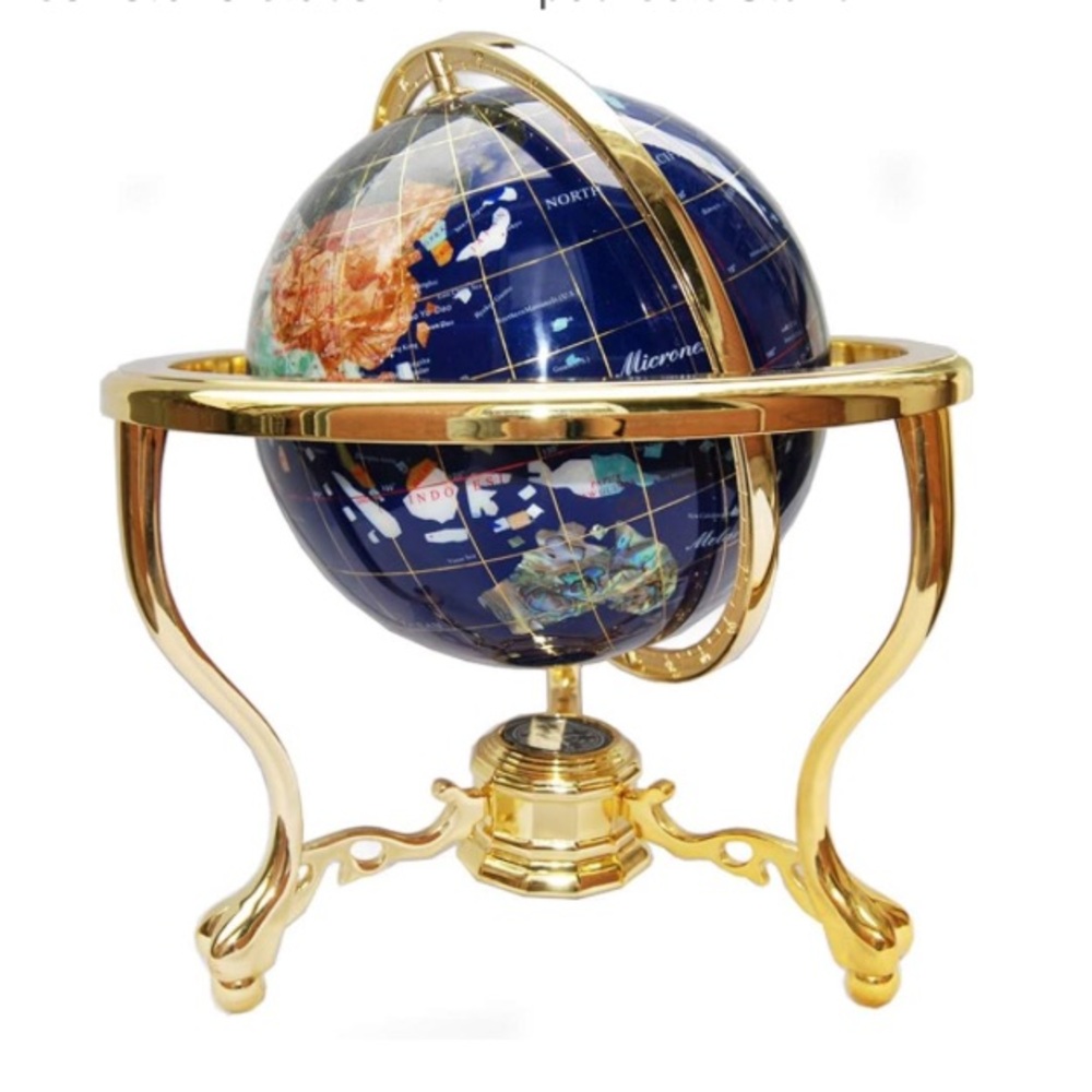 Classic Treasures Blue Marble Granite 6" world Globe w/Compass brass base